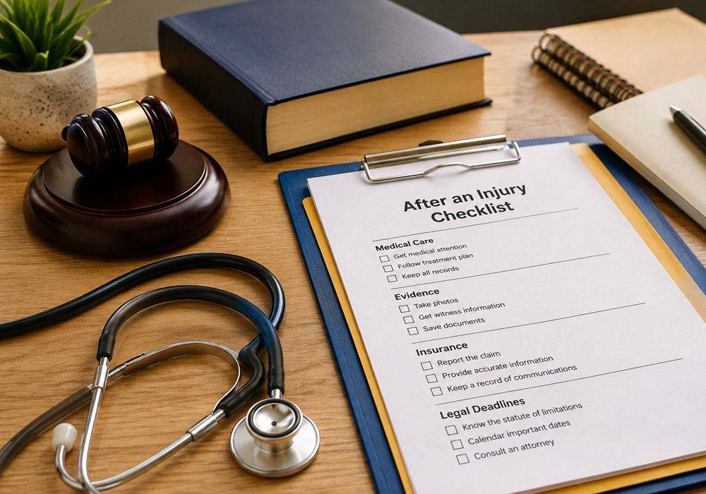 a practical checklist for medical care, evidence, insurance, and legal deadlines